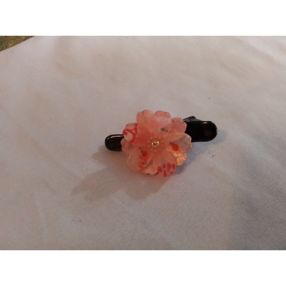 Pink Floral Hair Clip With Decorative Jewel Center